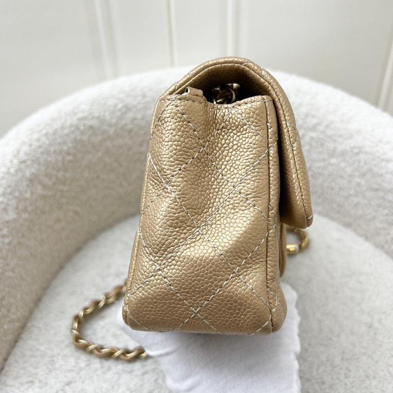 Chanel Classic Mini Rectangle Flap in Gold Caviar and AGHW