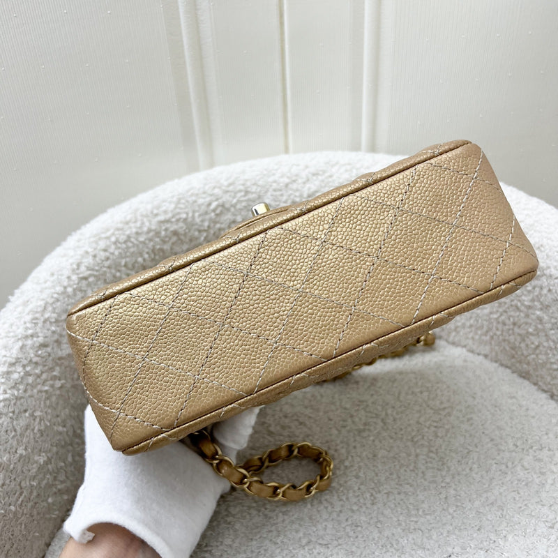 Chanel Classic Mini Rectangle Flap in Gold Caviar and AGHW