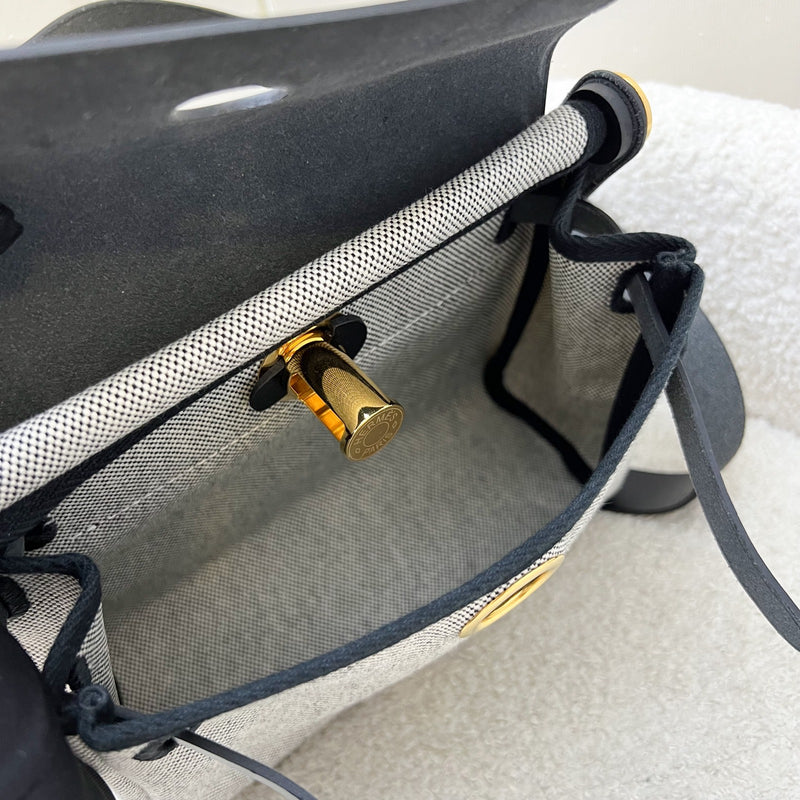 Hermes Mini Herbag Retourne in Ecru-Noir (Natural-Black) Toile H Viking Canvas, Noir (Black) Vache Hunter Leather and GHW