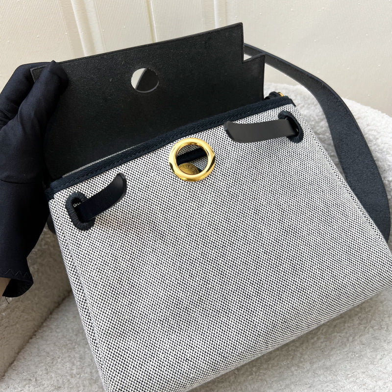 Hermes Mini Herbag Retourne in Ecru-Noir (Natural-Black) Toile H Viking Canvas, Noir (Black) Vache Hunter Leather and GHW