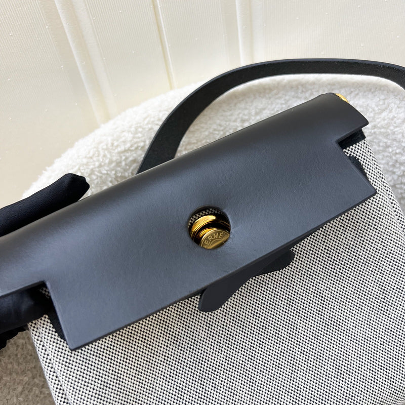 Hermes Mini Herbag Retourne in Ecru-Noir (Natural-Black) Toile H Viking Canvas, Noir (Black) Vache Hunter Leather and GHW