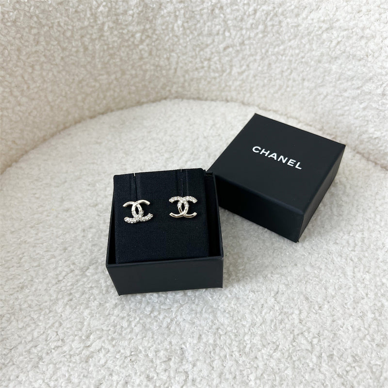 Chanel CC Logo Earrings in SHW with Crystals