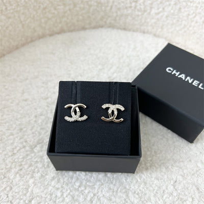 Chanel CC Logo Earrings in SHW with Crystals