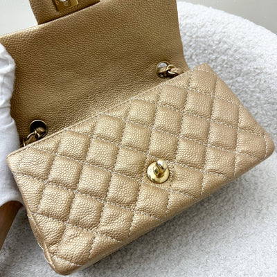 Chanel Classic Mini Rectangle Flap in Gold Caviar and AGHW