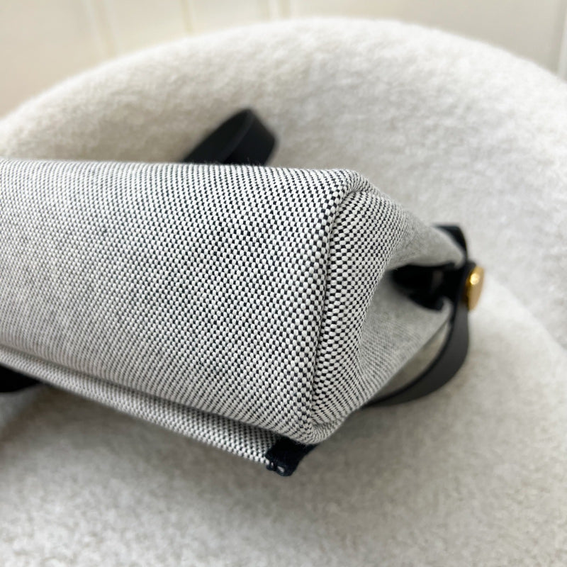 Hermes Mini Herbag Retourne in Ecru-Noir (Natural-Black) Toile H Viking Canvas, Noir (Black) Vache Hunter Leather and GHW