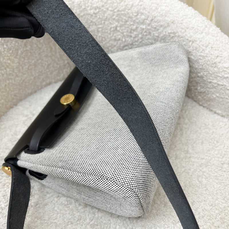Hermes Mini Herbag Retourne in Ecru-Noir (Natural-Black) Toile H Viking Canvas, Noir (Black) Vache Hunter Leather and GHW