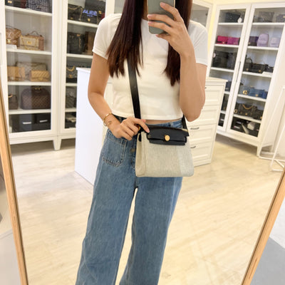 Hermes Mini Herbag Retourne in Ecru-Noir (Natural-Black) Toile H Viking Canvas, Noir (Black) Vache Hunter Leather and GHW