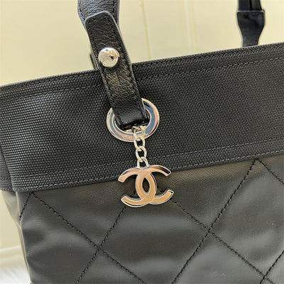 Chanel Quilted Biarritz Tote in Black Canvas and Calfskin and SHW
