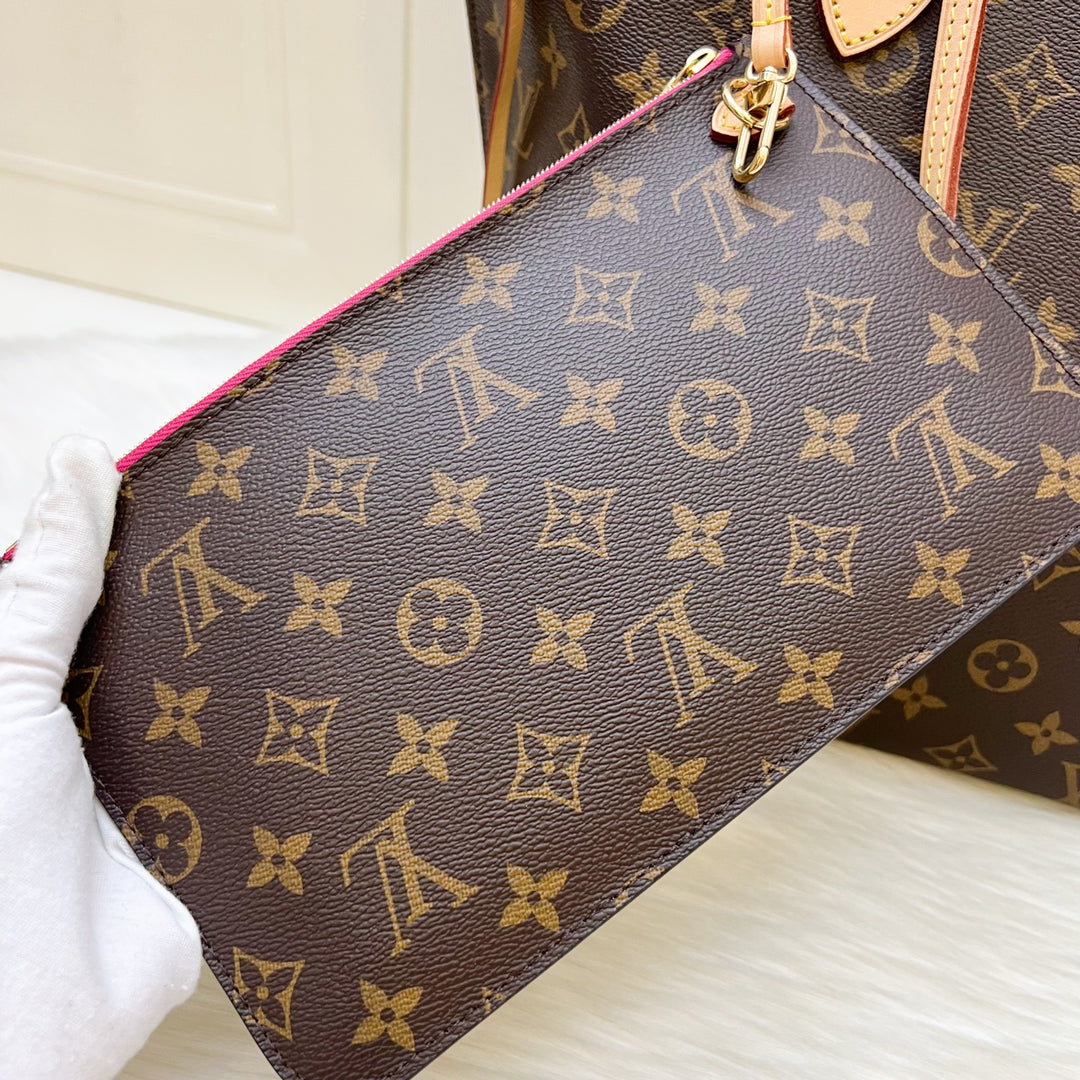Louis Vuitton LV Neverfull MM in Monogram Canvas, Rouge Pivoine