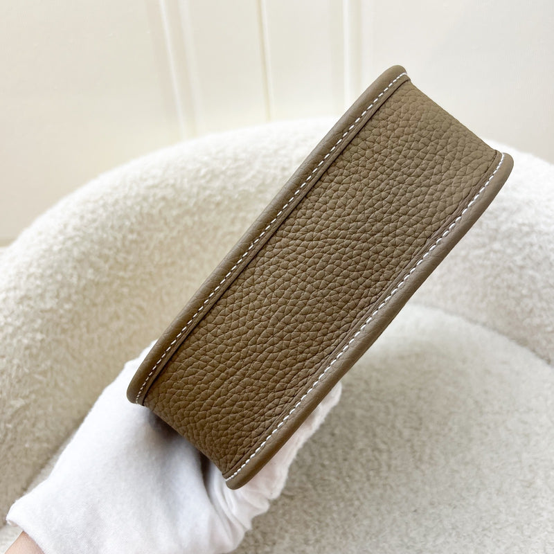 Hermes Mini Evelyne TPM in Etoupe Clemence Leather with Bleu Indigo Strap and GHW