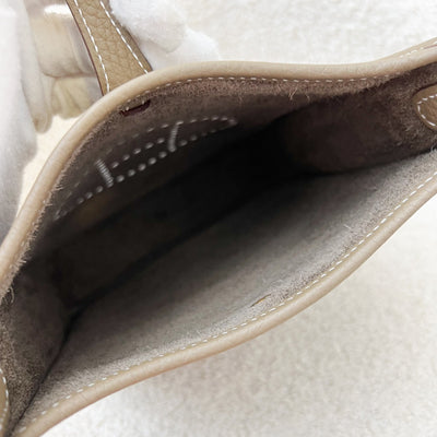 Hermes Mini Evelyne TPM in Etoupe Clemence Leather with Bleu Indigo Strap and GHW