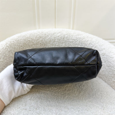 Chanel 22 Mini Hobo Handbag in Black Shiny Calfskin and AGHW