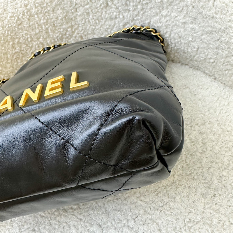 Chanel 22 Mini Hobo Handbag in Black Shiny Calfskin and AGHW