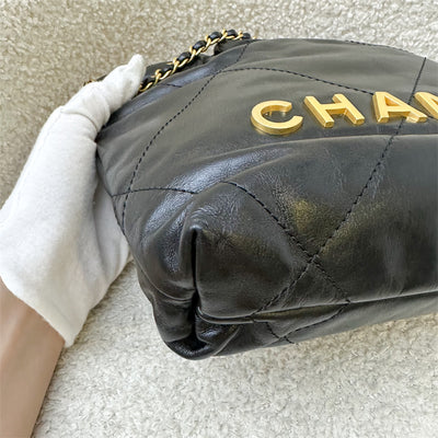 Chanel 22 Mini Hobo Handbag in Black Shiny Calfskin and AGHW