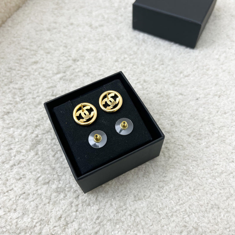 Chanel 23A Round Earrings with CC Logo in GHW (Model: ABB462)