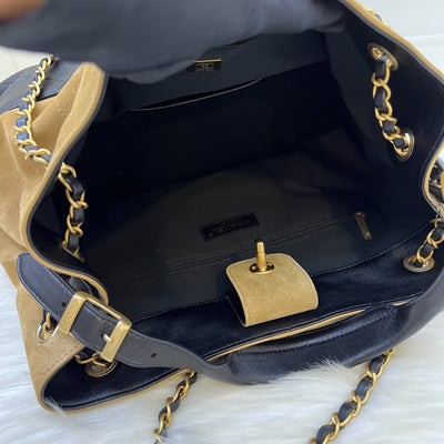 Chanel 25A Two-Tone Tote Bag in Beige Suede, Black Calfskin and AGHW