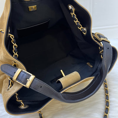 Chanel 25A Two-Tone Tote Bag in Beige Suede, Black Calfskin and AGHW