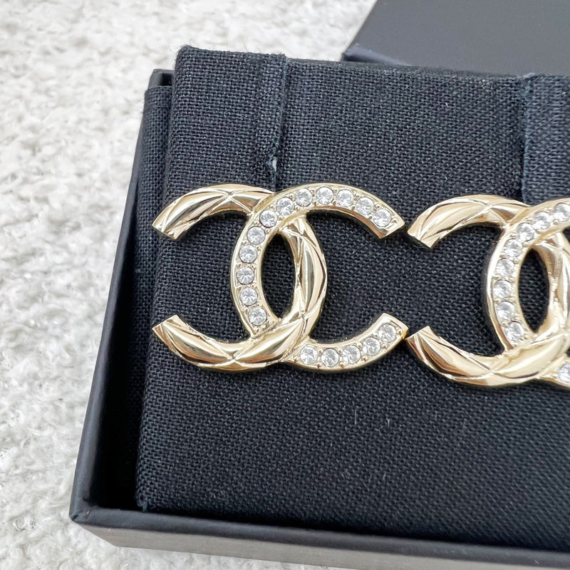 Chanel Medium CC Logo Earrings with Crystals in LGHW