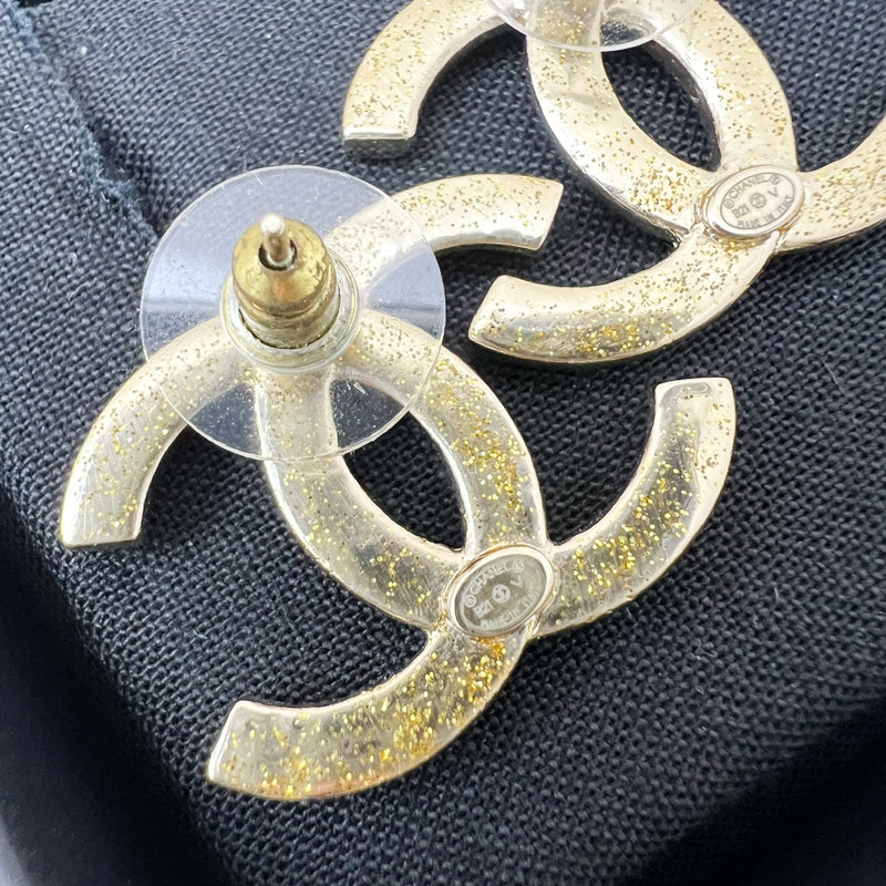 Chanel Medium CC Logo Earrings with Crystals in LGHW