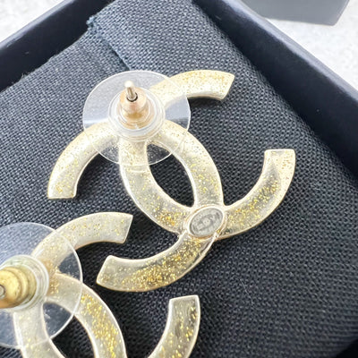 Chanel Medium CC Logo Earrings with Crystals in LGHW