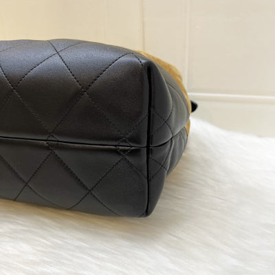 Chanel 25A Two-Tone Tote Bag in Beige Suede, Black Calfskin and AGHW
