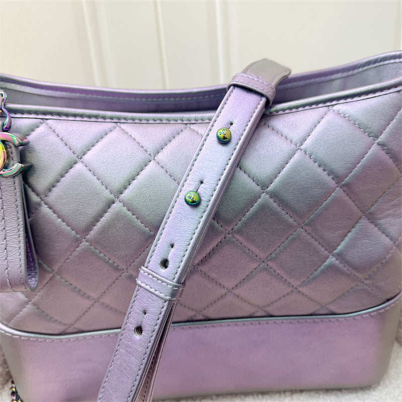 Chanel Gabrielle Medium (New Large) in Iridescent Purple Calfskin with Rainbow Hardware