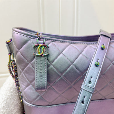 Chanel Gabrielle Medium (New Large) in Iridescent Purple Calfskin with Rainbow Hardware