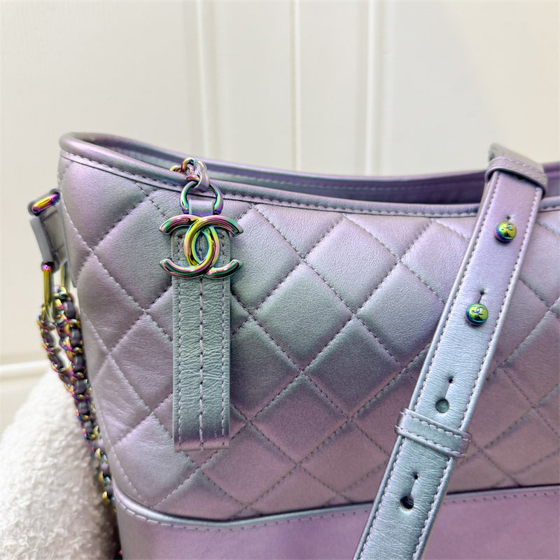 Chanel Gabrielle Medium (New Large) in Iridescent Purple Calfskin with Rainbow Hardware