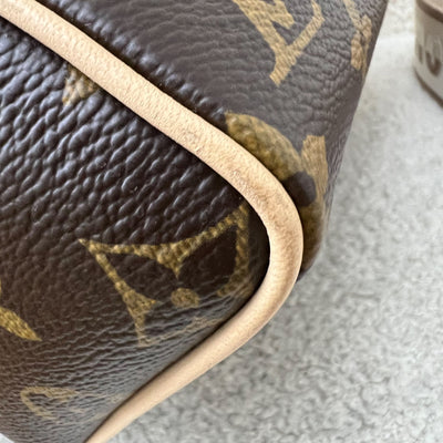 LV Speedy Bandouliere 20 in Monogram Canvas and Beige Patterned Strap