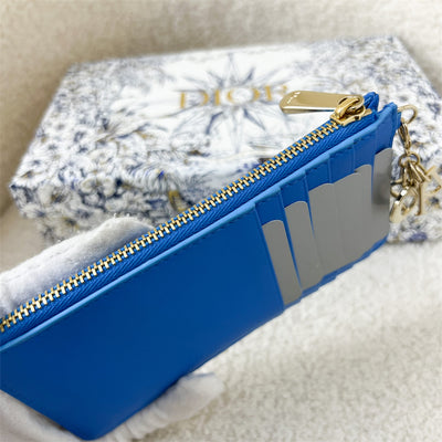 Dior Lady Dior Zip Card Holder in Bright Blue Lambskin GHW