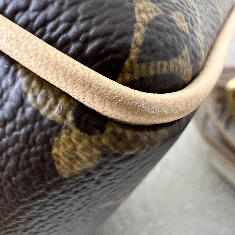 LV Speedy Bandouliere 20 in Monogram Canvas and Beige Patterned Strap