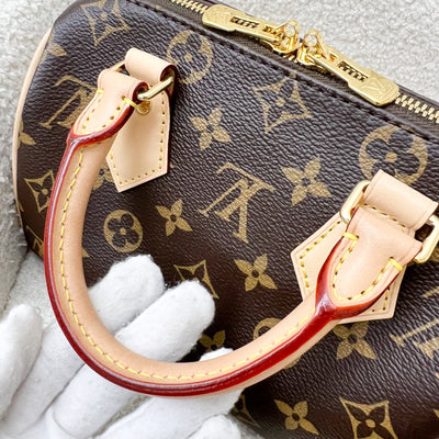 LV Speedy Bandouliere 20 in Monogram Canvas and Beige Patterned Strap