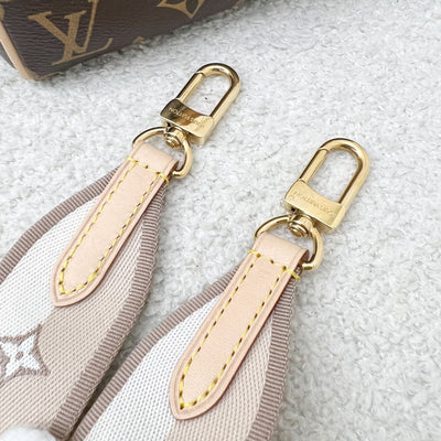 LV Speedy Bandouliere 20 in Monogram Canvas and Beige Patterned Strap