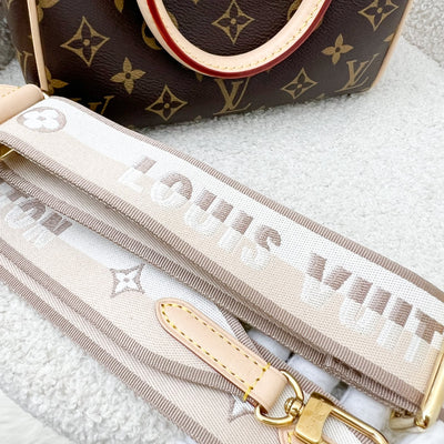 LV Speedy Bandouliere 20 in Monogram Canvas and Beige Patterned Strap