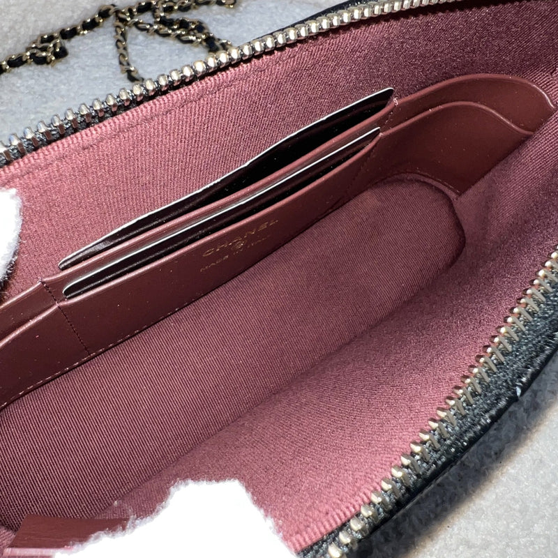 Chanel 24A Medium Pouch / Clutch with Chain in Black Caviar and LGHW