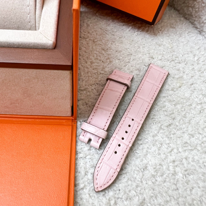 Hermes Heure H PM Watch with Diamond Markers, Gold Plated Case with Rose Pale and Dark Blue Alligator Strap