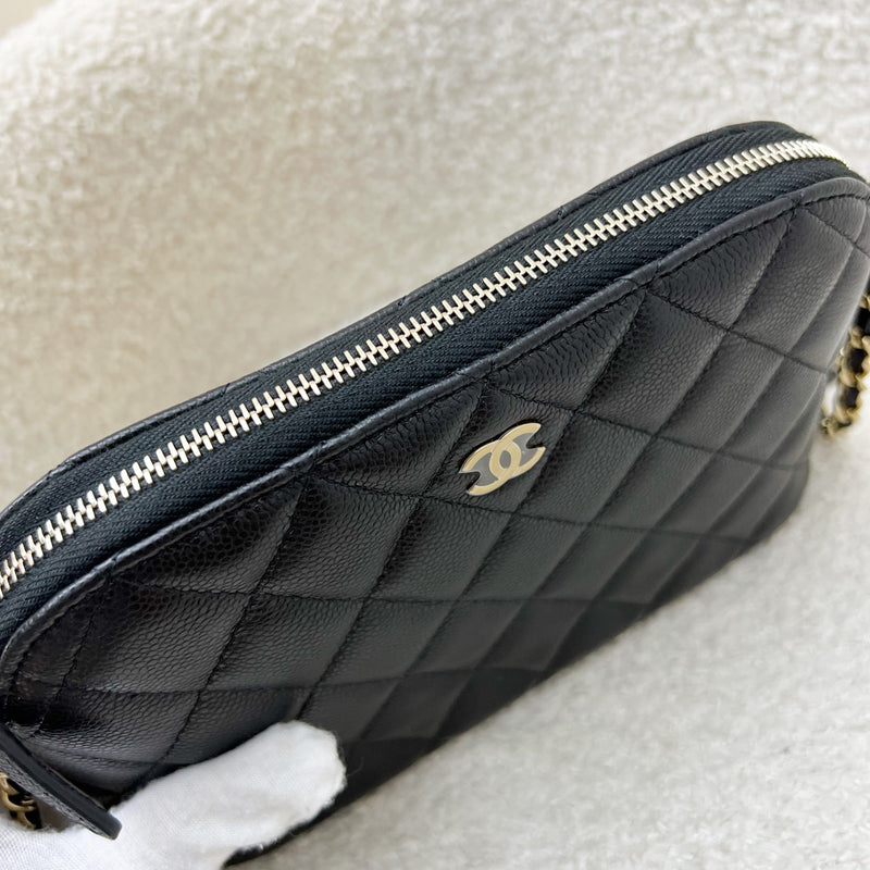 Chanel 24A Medium Pouch / Clutch with Chain in Black Caviar and LGHW