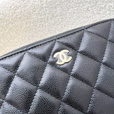 Chanel 24A Medium Pouch / Clutch with Chain in Black Caviar and LGHW