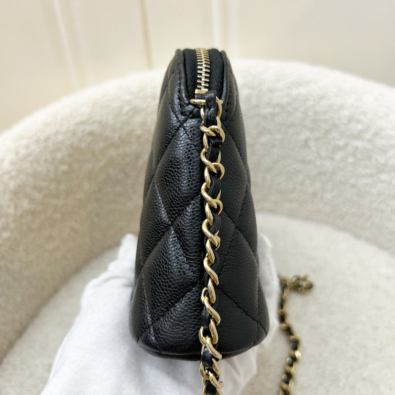 Chanel 24A Medium Pouch / Clutch with Chain in Black Caviar and LGHW