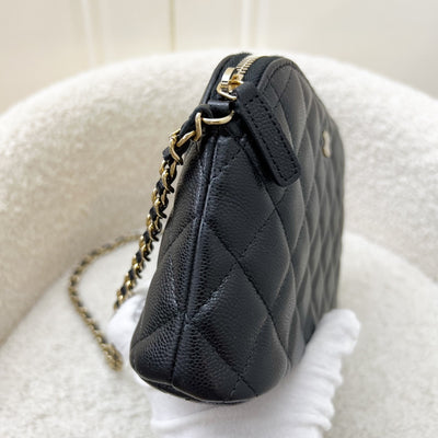 Chanel 24A Medium Pouch / Clutch with Chain in Black Caviar and LGHW