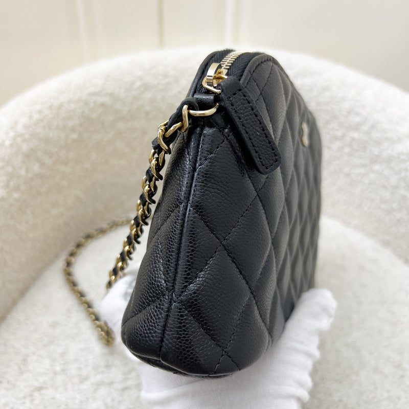 Chanel 24A Medium Pouch / Clutch with Chain in Black Caviar and LGHW