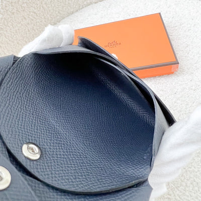 Hermes Calvi Duo Card Holder in Bleu Indigo Epsom Leather