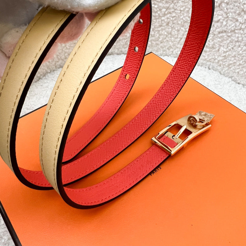 Hermes Lucky 15 Reversible Belt in Natural Sable Swift, Orange Epsom Leather and RGHW Sz 75