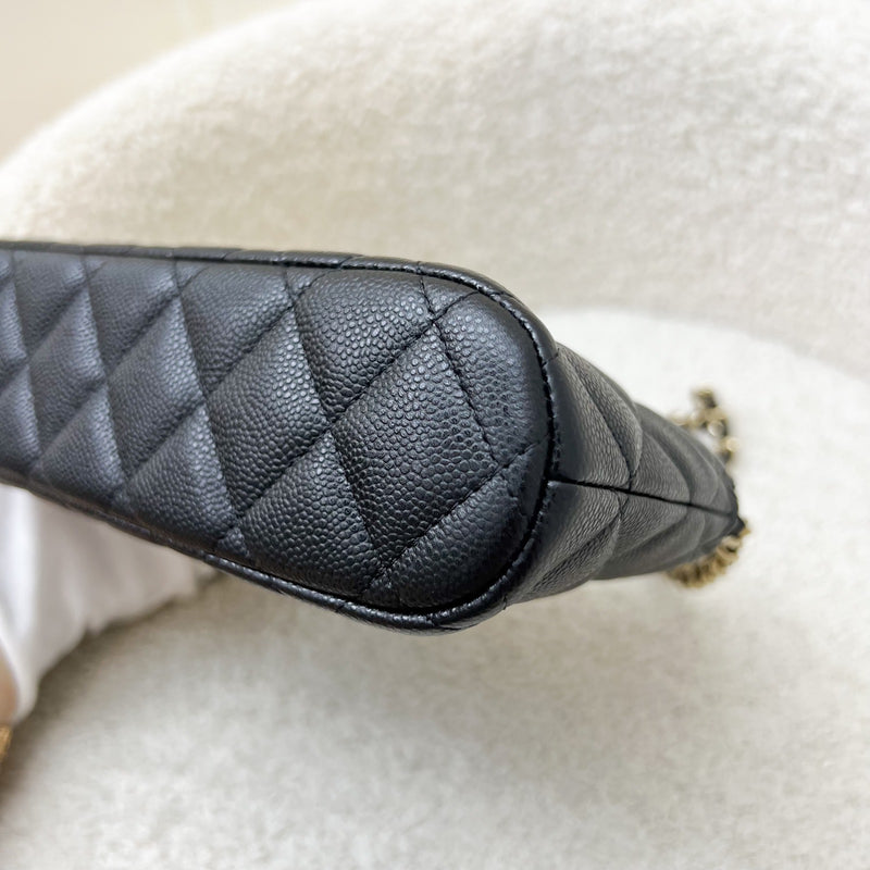 Chanel 24A Medium Pouch / Clutch with Chain in Black Caviar and LGHW