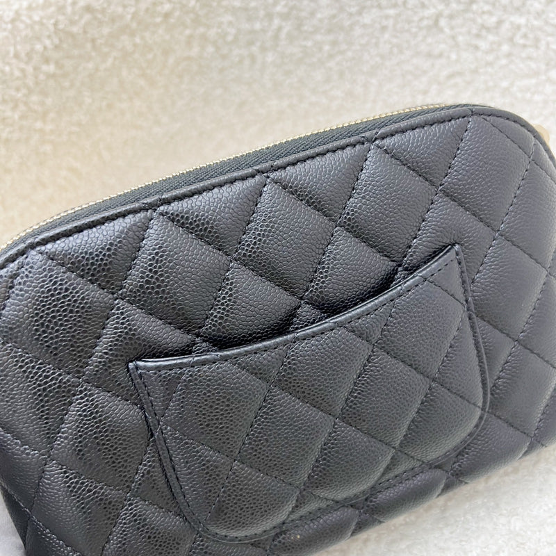 Chanel 24A Medium Pouch / Clutch with Chain in Black Caviar and LGHW