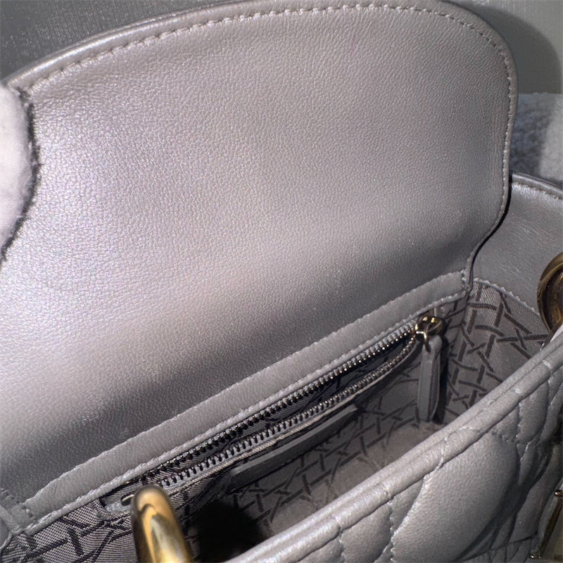 Dior Mini Lady Dior in Pearly Grey Lambskin and LGHW