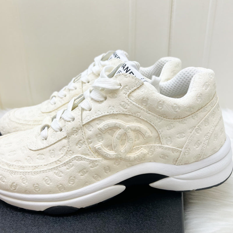 Chanel CC Logo Printed Sneakers in White Sz 38.5