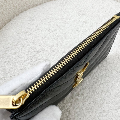 Saint Laurent YSL Monogram Zip Cardholder in Black Grained Leather GHW