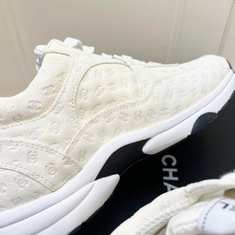 Chanel CC Logo Printed Sneakers in White Sz 38.5