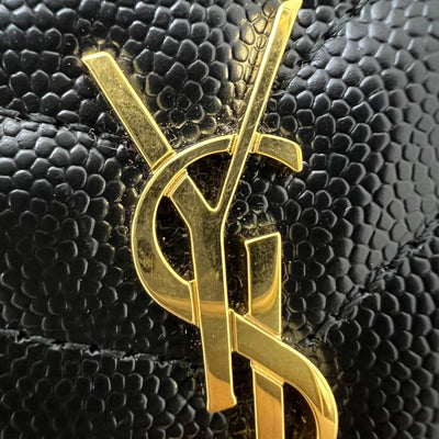 Saint Laurent YSL Monogram Zip Cardholder in Black Grained Leather GHW